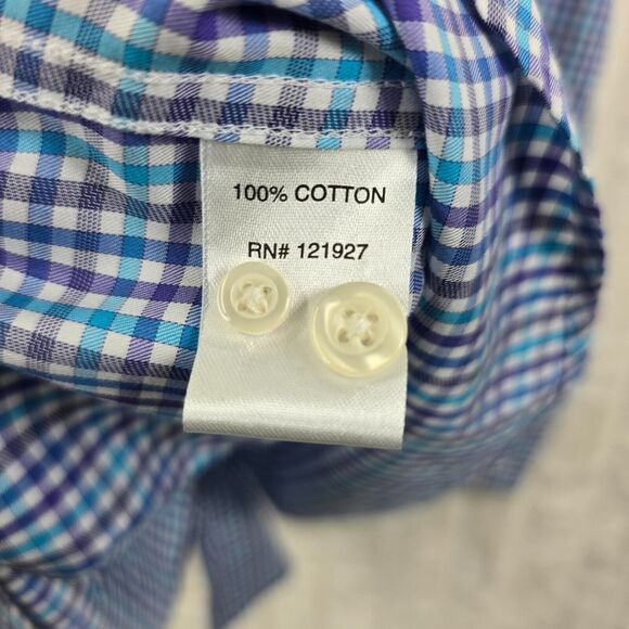 Johnnie O Men's Blue Plaid Button Up Dress Shirt Logo Size L - Picture 7 of 12